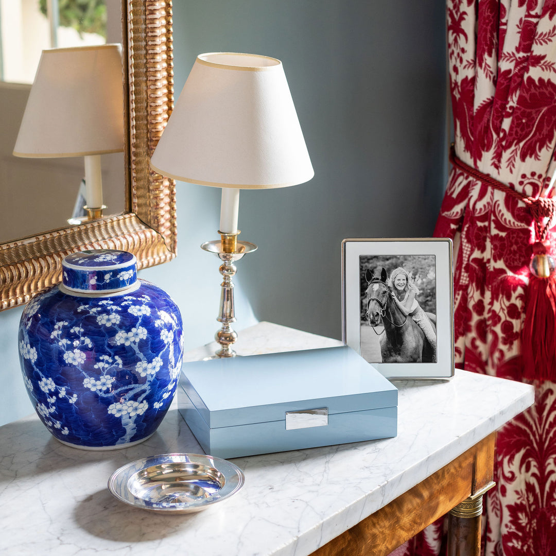 Addison Ross Ltd PALE DENIM BLUE STORAGE BOX: Silver Trim