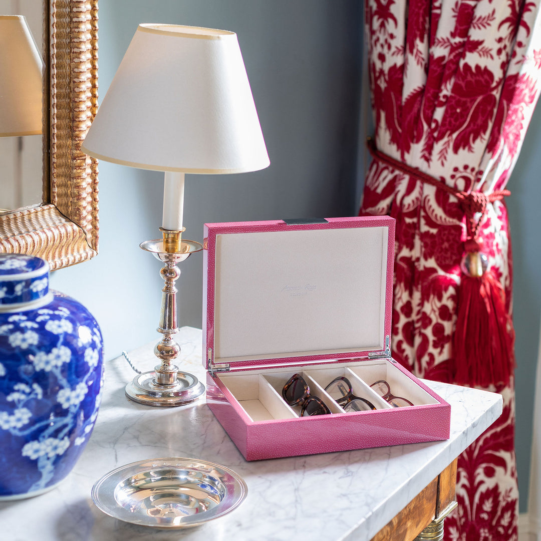 Addison Ross Ltd PINK SHAGREEN GLASSES BOX: Silver Trim