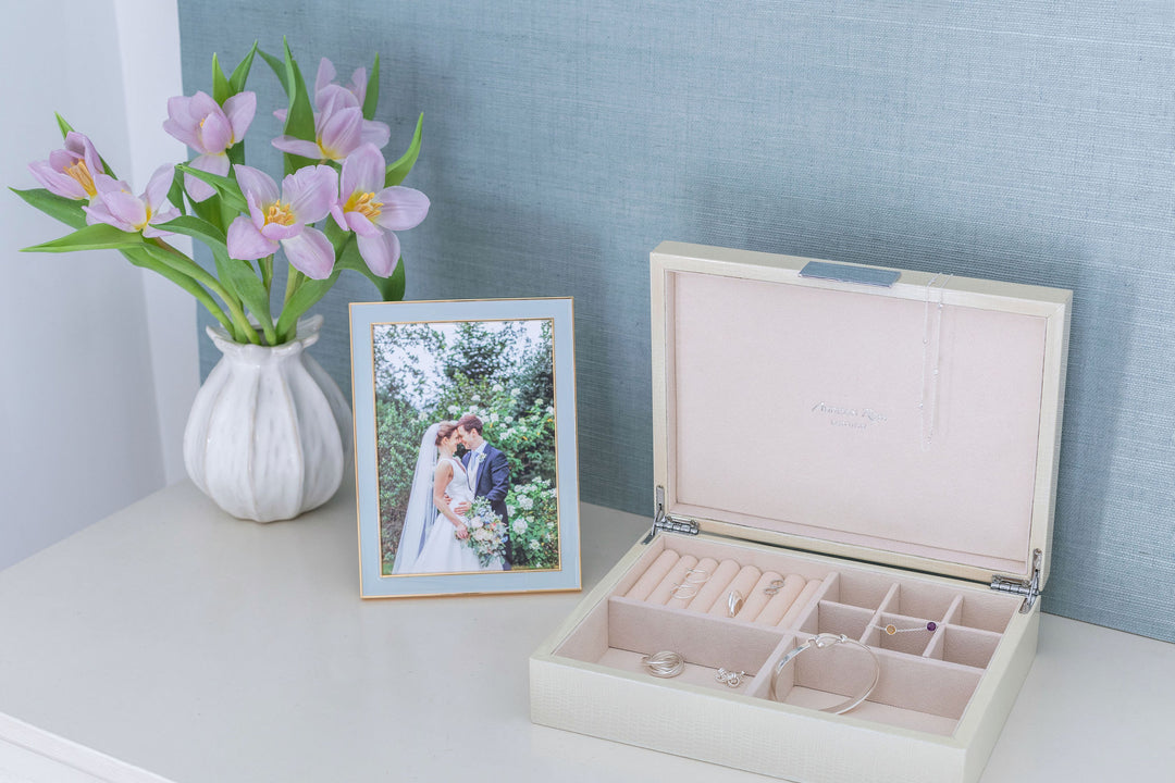 Addison Ross Ltd Boxes VANILLA CROCODILE JEWELRY BOX: Silver Trim