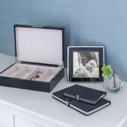 Addison Ross Ltd BLACK GLASSES BOX : Silver Trim Boxes