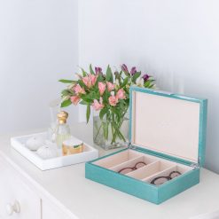 Addison Ross Ltd Boxes GREEN SHAGREEN GLASSES BOX: Silver Trim