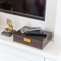 Addison Ross Ltd BROWN CROCODILE STORAGE BOX: Gold Trim