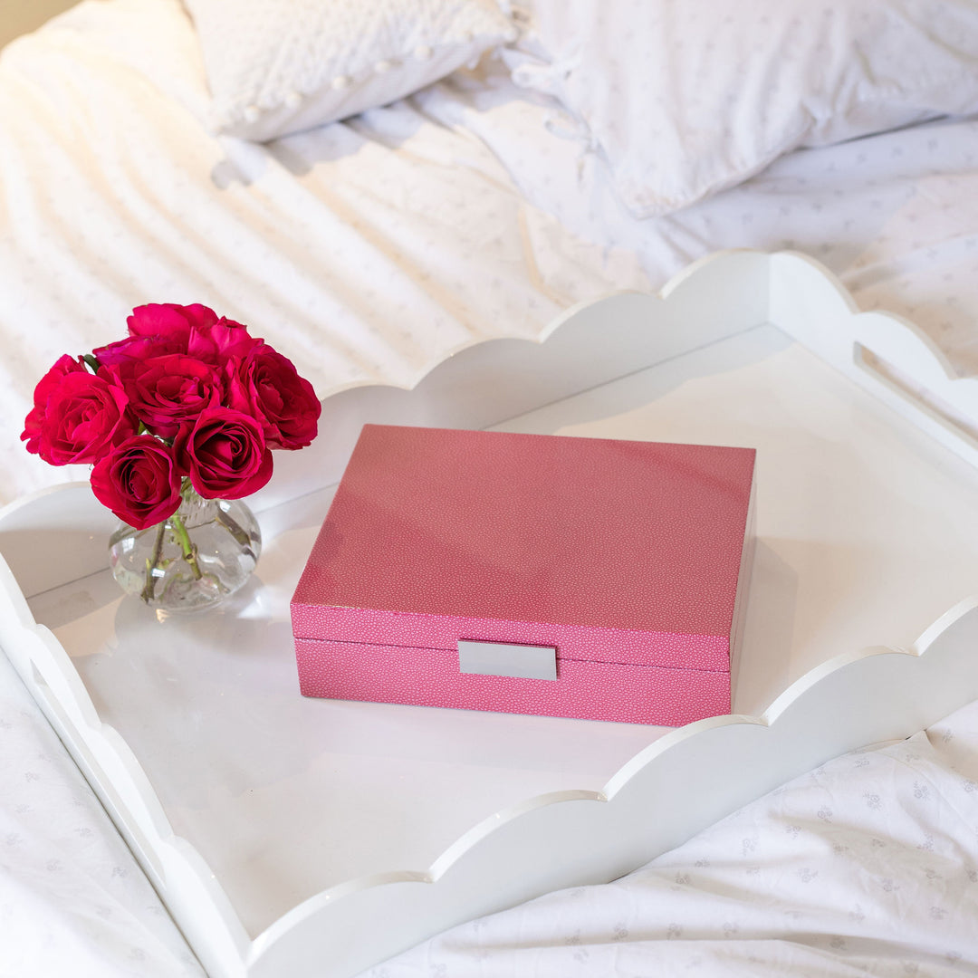 Addison Ross Ltd PINK SHAGREEN GLASSES BOX: Silver Trim