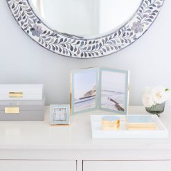 Addison Ross Ltd Powder Blue & Gold Square Silent Alarm Clock Clocks