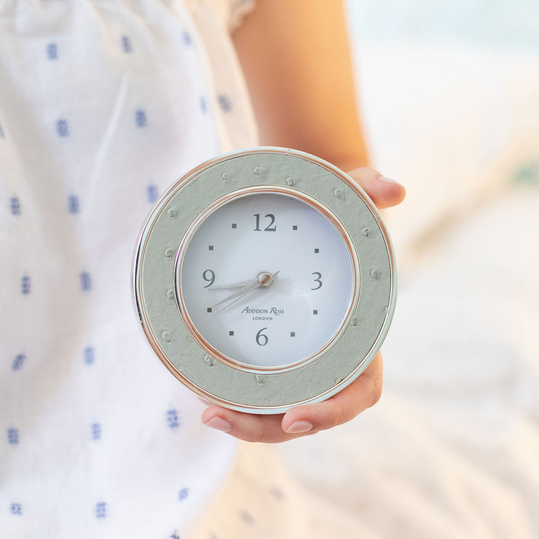 Addison Ross Ltd Shadow Ostrich Silver Alarm Clock Clocks