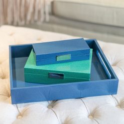 Addison Ross Ltd GREEN SHAGREEN JEWELRY BOX: Silver Trim