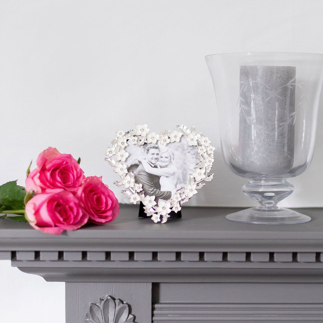 Addison Ross Ltd Silver & White Heart Flower Frame Frames
