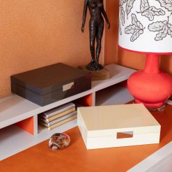 Addison Ross Ltd Boxes VANILLA CROCODILE STORAGE BOX: Silver Trim