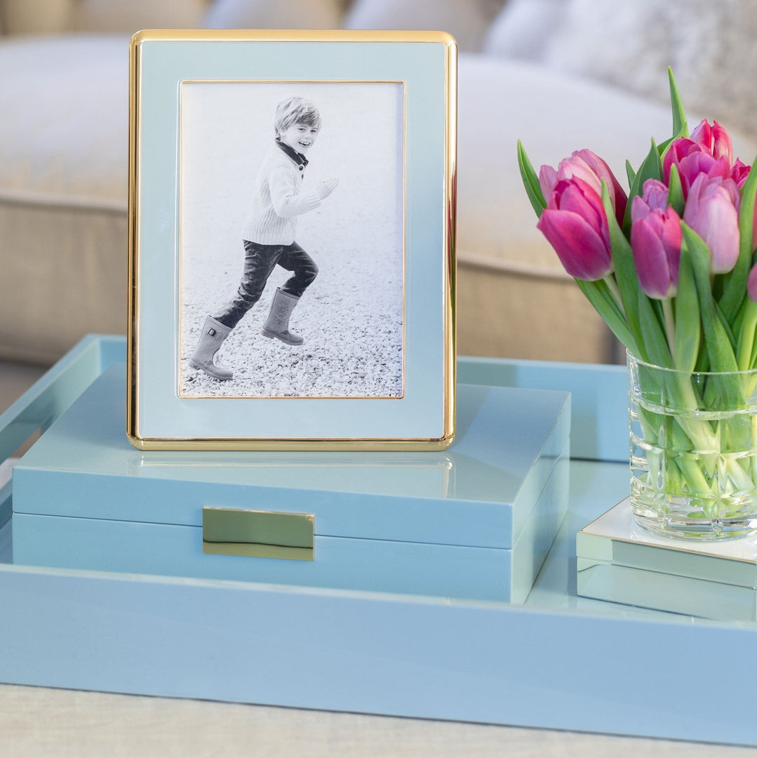 Addison Ross Ltd Boxes PALE DENIM BLUE STORAGE BOX : Gold Trim