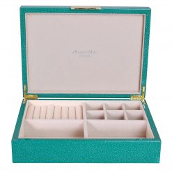 Addison Ross Ltd GREEN SHAGREEN JEWELRY BOX: Gold Trim Boxes