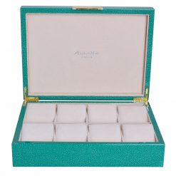 Addison Ross Ltd GREEN SHAGREEN WATCH BOX: Gold Trim Boxes