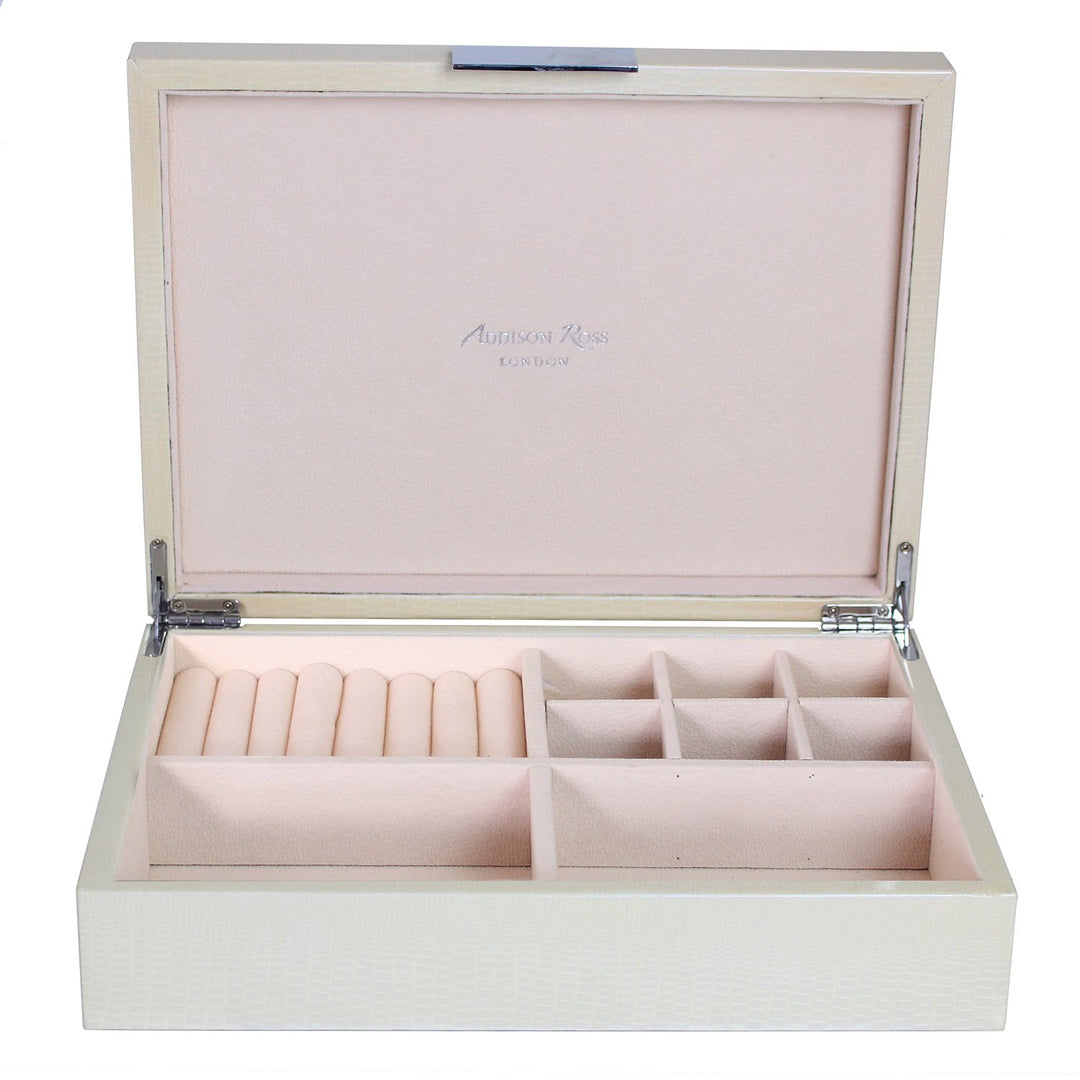 Addison Ross Ltd Boxes VANILLA CROCODILE JEWELRY BOX: Silver Trim