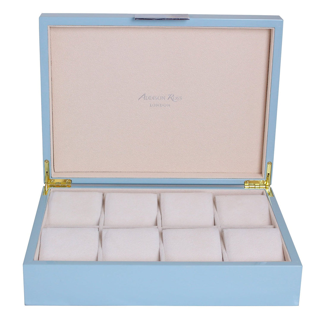 Addison Ross Ltd PALE DENIM BLUE WATCH BOX Subhead: Silver Trim Boxes