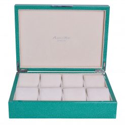 Addison Ross Ltd GREEN SHAGREEN WATCH BOX: Silver Trim Boxes