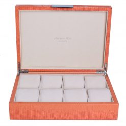 Addison Ross Ltd Boxes ORANGE CROCODILE WATCH BOX: Silver Trim