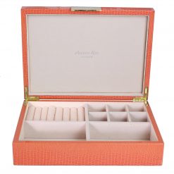 Addison Ross Ltd ORANGE CROCODILE JEWELRY BOX: Gold Trim Boxes