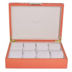 Addison Ross Ltd ORANGE CROCODILE WATCH BOX: Gold Trim Boxes