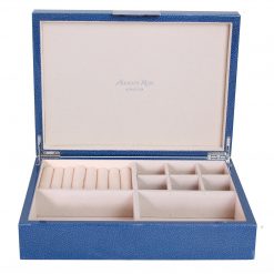 Addison Ross Ltd BLUE SHAGREEN JEWLERY BOX: Silver Trim