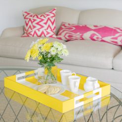 Addison Ross Ltd Yellow Striped Large Lacquered Ottoman Tray Homeware