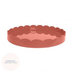 Addison Ross Ltd Homeware Coral Pink Round Lacquered Scallop Ottoman Tray – Limited Edition
