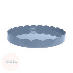 Addison Ross Ltd Chambray Blue Round Lacquered Scallop Ottoman Tray – Limited Edition