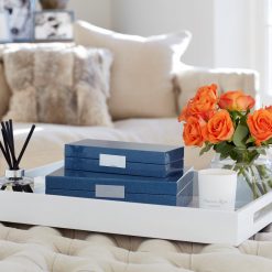 Addison Ross Ltd BLUE SHAGREEN STORAGE BOX: Silver Trim