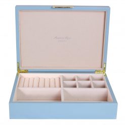 Addison Ross Ltd PALE DENIM BLUE JEWELRY BOX: Gold Trim
