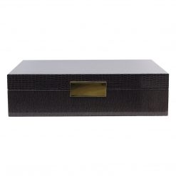 Addison Ross Ltd BROWN CROCODILE WATCH BOX: Gold Trim