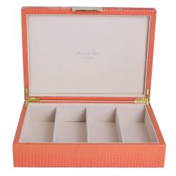 Addison Ross Ltd ORANGE CROCODILE WATCH BOX: Gold Trim Boxes