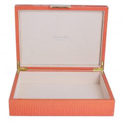 Addison Ross Ltd ORANGE CROCODILE STORAGE BOX: Gold Trim Boxes
