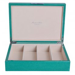 Addison Ross Ltd Boxes GREEN SHAGREEN GLASSES BOX: Silver Trim