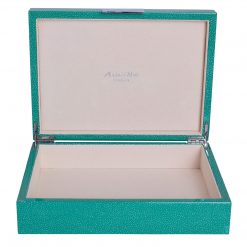 Addison Ross Ltd GREEN SHAGREEN STORAGE BOX: Silver Trim