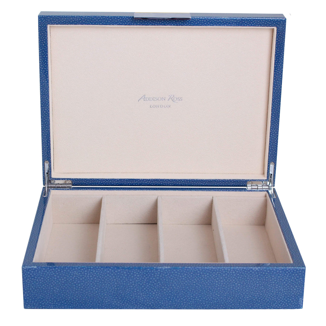 Addison Ross Ltd BLUE SHAGREEN GLASSES BOX: Silver Trim Boxes
