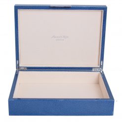 Addison Ross Ltd BLUE SHAGREEN STORAGE BOX: Silver Trim