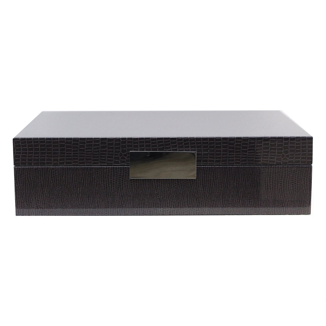 Addison Ross Ltd BROWN CROCODILE STORAGE BOX: Silver Trim