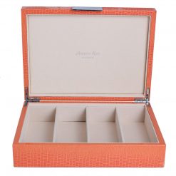 Addison Ross Ltd ORANGE CROCODILE GLASSES BOX: Silver Trim