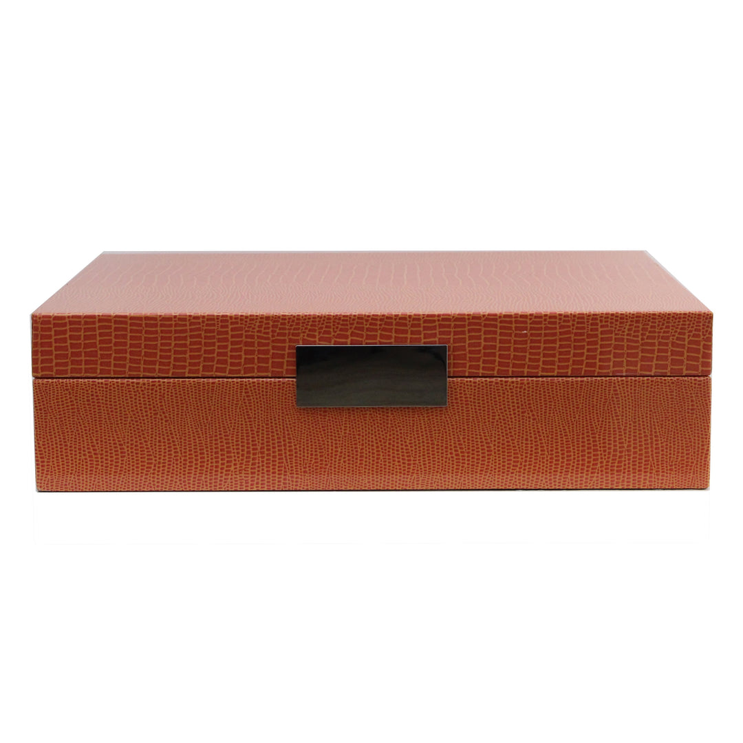 Addison Ross Ltd Boxes ORANGE CROCODILE STORAGE BOX: Silver Trim