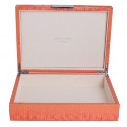 Addison Ross Ltd Boxes ORANGE CROCODILE STORAGE BOX: Silver Trim