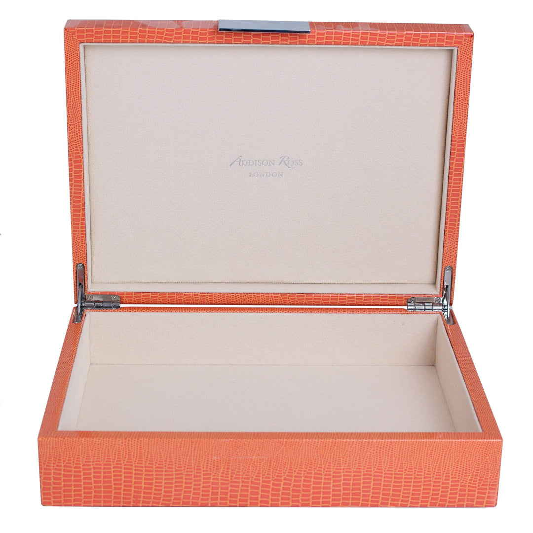 Addison Ross Ltd Boxes ORANGE CROCODILE STORAGE BOX: Silver Trim