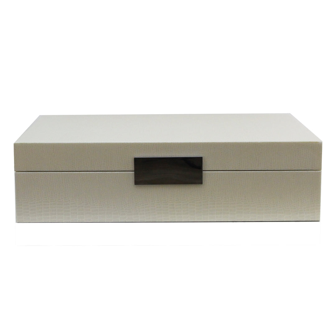 Addison Ross Ltd Boxes VANILLA CROCODILE STORAGE BOX: Silver Trim