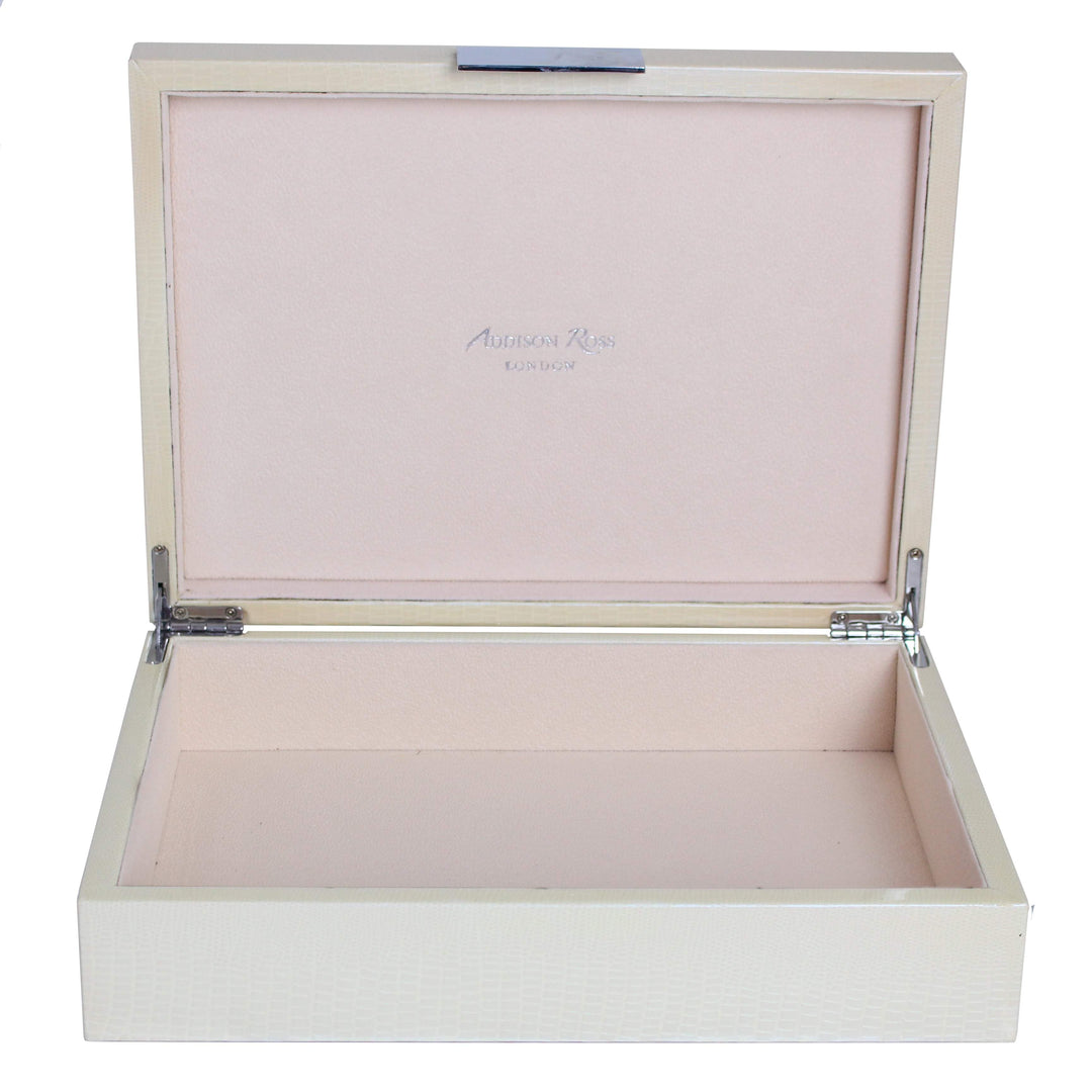 Addison Ross Ltd Boxes VANILLA CROCODILE STORAGE BOX: Silver Trim