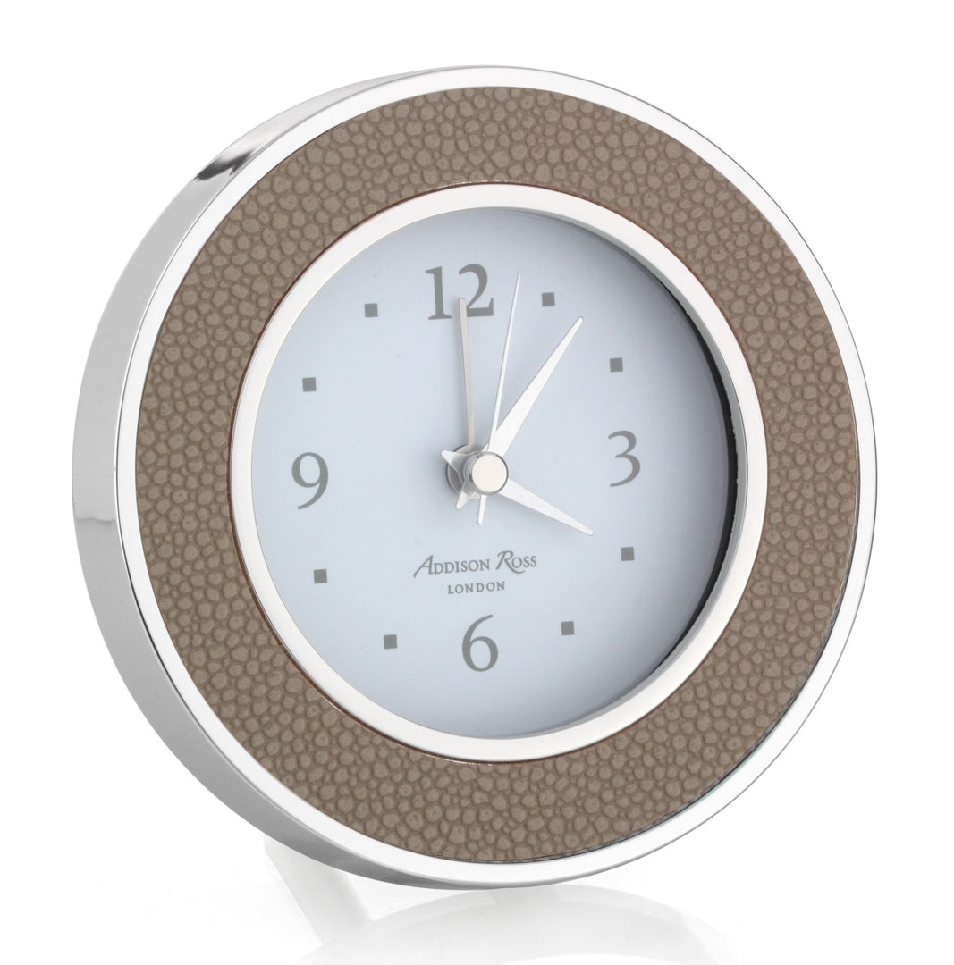 Addison Ross Ltd Sand Shagreen Silver Alarm Clock Clocks