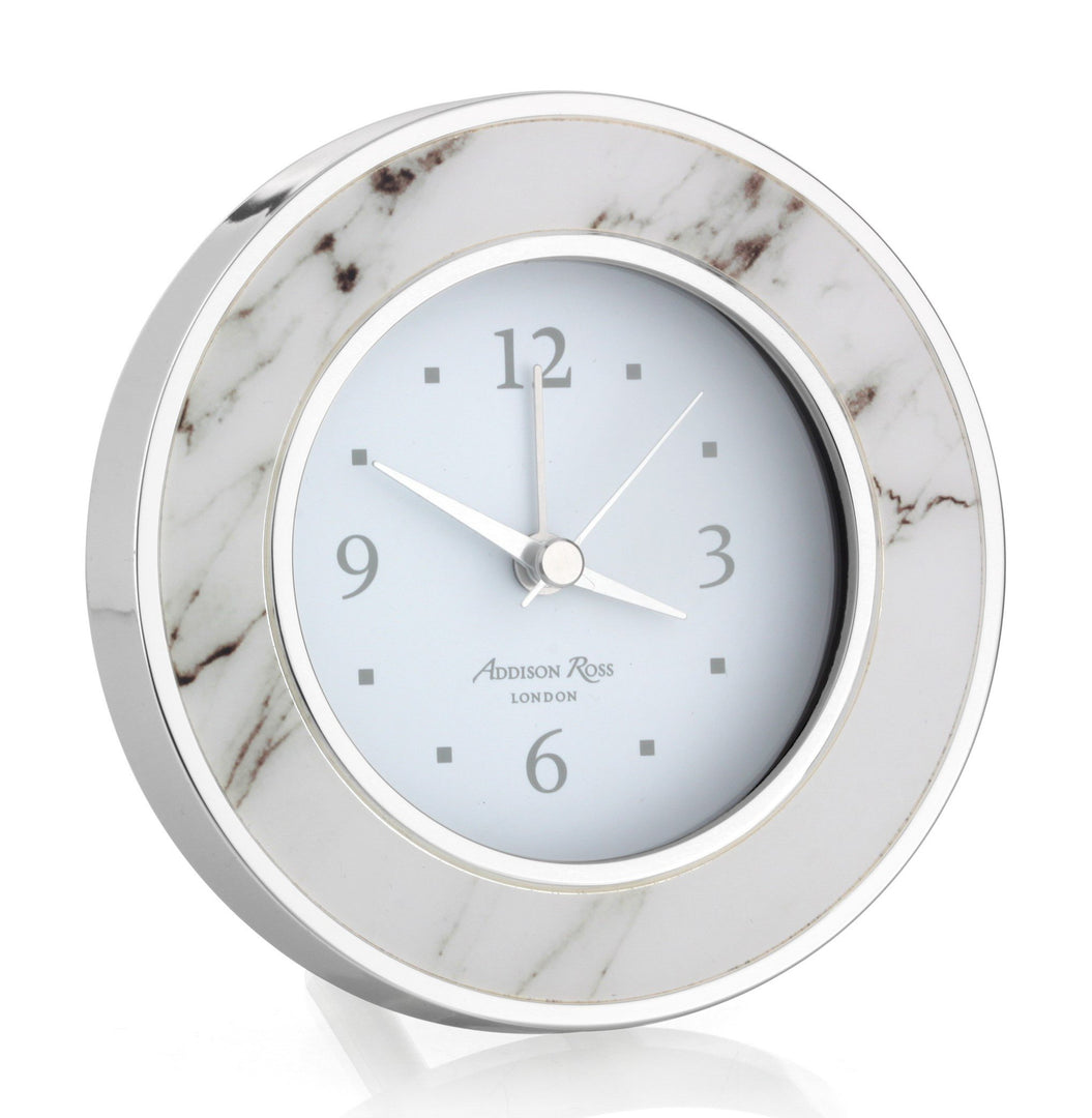 Addison Ross Ltd White Marble Silver Alarm Clock