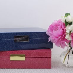Addison Ross Ltd PINK SHAGREEN STORAGE BOX: Gold Trim Boxes