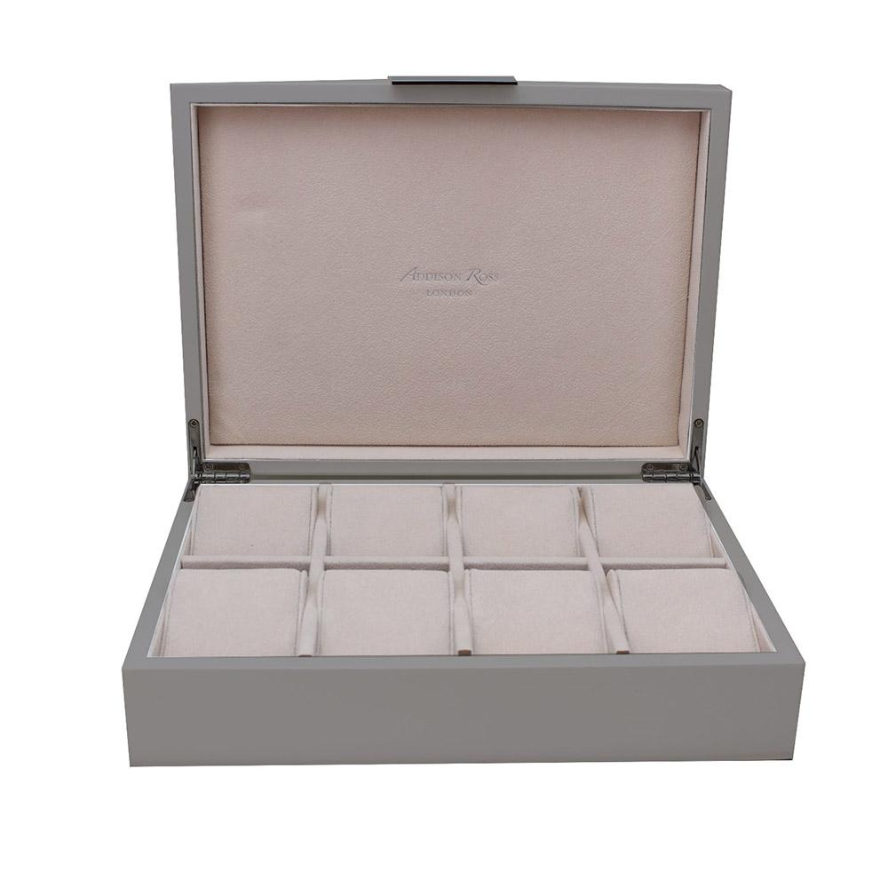 Addison Ross Ltd CHIFFON GRAY WATCH BOX: Gold Trim Boxes