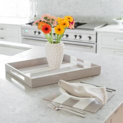 Addison Ross Ltd Homeware Chiffon Grey Striped Large Lacquered Ottoman Tray