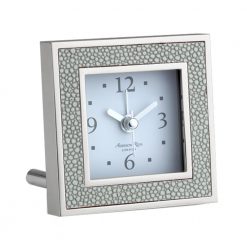 Addison Ross Ltd Grey Shagreen Square Silent Alarm Clock Clocks