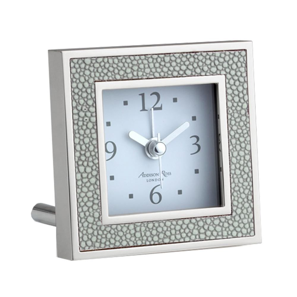 Addison Ross Ltd Grey Shagreen Square Silent Alarm Clock Clocks