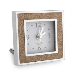 Addison Ross Ltd Sand Shagreen Square Silent Alarm Clock Clocks