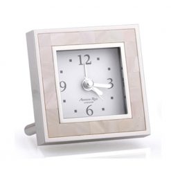 Addison Ross Ltd Clocks Mother Of Pearl Shell & Silver Square Alarm Clock